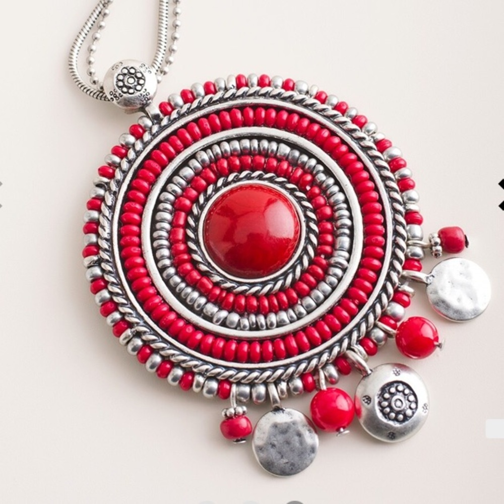 Chicos Cherry Red/Silver Toned Rebecca Pendant Necklace Exclusively For Chicos - Picture 3 of 12